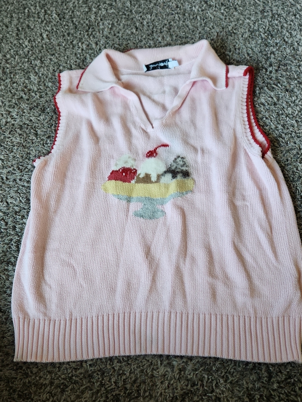 Rachel Antonoff Banana Split  Pale Pink Knit Vest With Collar